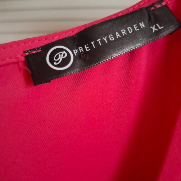 PRETTYGARDEN Hot Pink Women Elegant Satin Dress Twist Front Maxi Dres XL - Picture 5 of 6